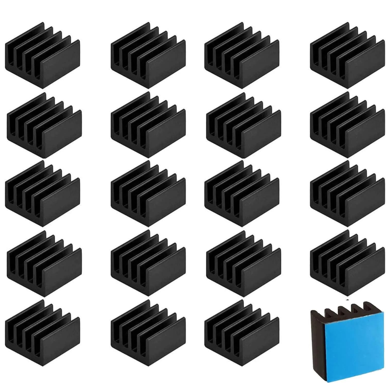 Easycargo 20pcs 9mm Small Aluminum Heatsink Kit | Passive Cooling for VRM & GPU — 20pcs 8.8x8.8x5mm Black