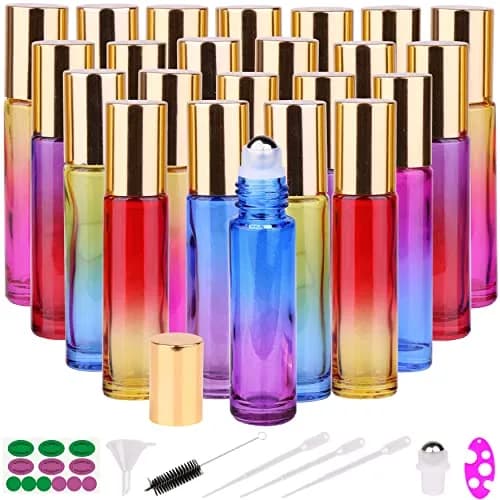 inice Gold 10ml Essential Oils Roller Bottles Gradient Color Thick Glass Roll on Bottle Golden Metal Cap for Travel | Premium Refillable Container thumbnail 1