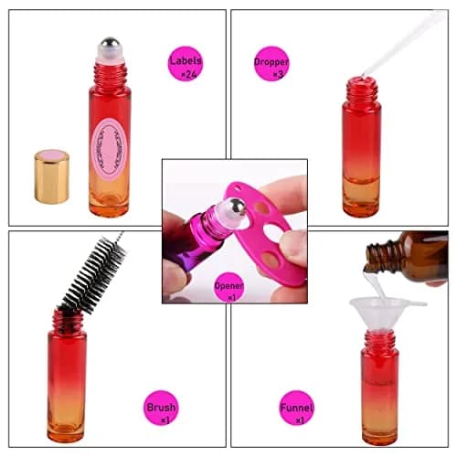 inice Gold 10ml Essential Oils Roller Bottles Gradient Color Thick Glass Roll on Bottle Golden Metal Cap for Travel | Premium Refillable Container thumbnail 3