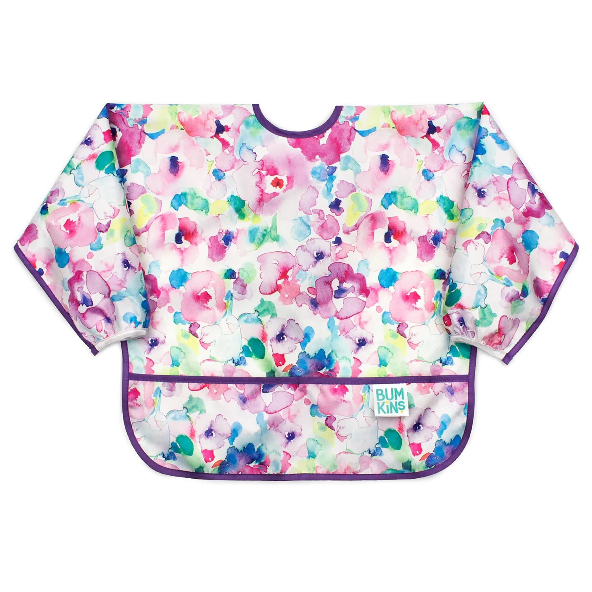 Bumkins Disney Minnie Mouse Classic Long Sleeve Bib 6-24 Months | Waterproof Fabric with Crumb Catcher — E6 Watercolor / Bumkins