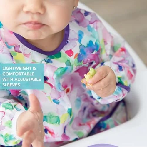 Bumkins Sleeved Bib for Baby & Toddler 6-24 Mos Watercolor Floral | Long Sleeve Mess Saver thumbnail 4