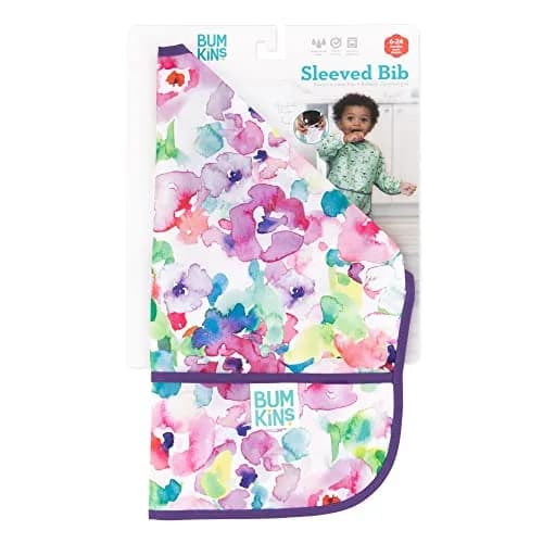 Bumkins Sleeved Bib for Baby & Toddler 6-24 Mos Watercolor Floral | Long Sleeve Mess Saver thumbnail 6