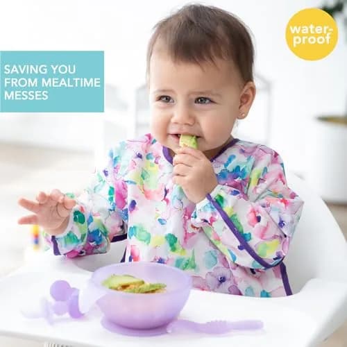 Bumkins Sleeved Bib for Baby & Toddler 6-24 Mos Watercolor Floral | Long Sleeve Mess Saver thumbnail 2