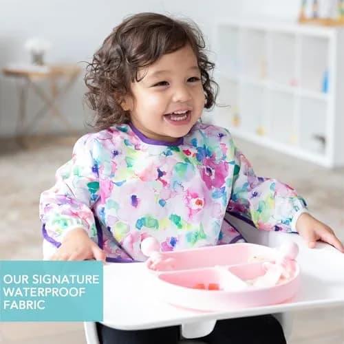 Bumkins Sleeved Bib for Baby & Toddler 6-24 Mos Watercolor Floral | Long Sleeve Mess Saver thumbnail 3