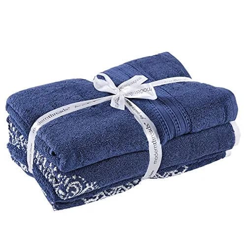 Modern Threads 6-Piece Cotton Damask Towel Set, Navy | Ultra-Absorbent, Soft & Durable thumbnail 3