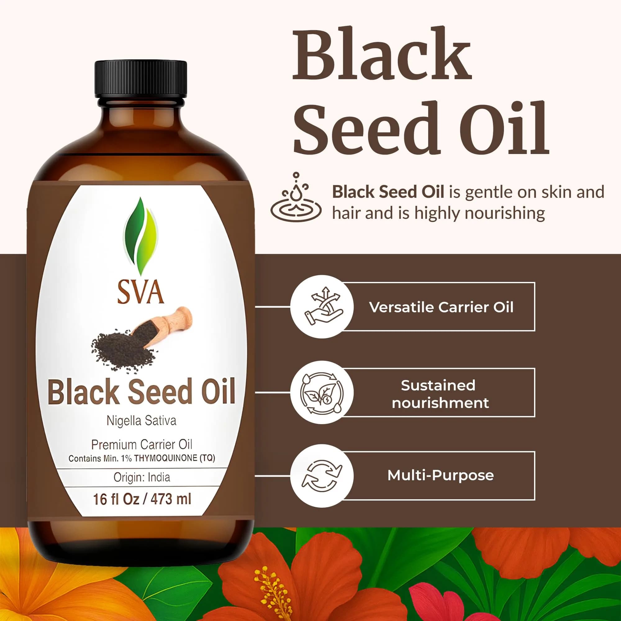 SVA ORGANICS Black Seed Carrier Oil, 16 Fl Oz (473 ml) - Pure & Natural - view 2
