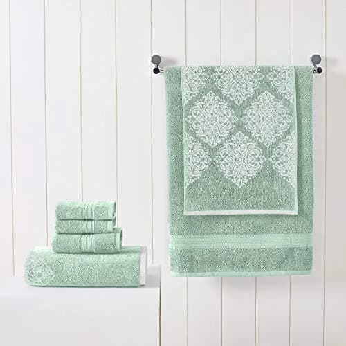 Modern Threads 6-Piece 100% Cotton Damask Medallion Towel Set, Sage | Highly Absorbent, Soft & Plush, Quick-Drying, 550 GSM, Color-Rich Yarn-Dyed Design thumbnail 2