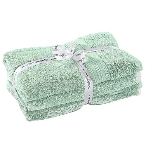 Modern Threads 6-Piece 100% Cotton Damask Medallion Towel Set, Sage | Highly Absorbent, Soft & Plush, Quick-Drying, 550 GSM, Color-Rich Yarn-Dyed Design thumbnail 3