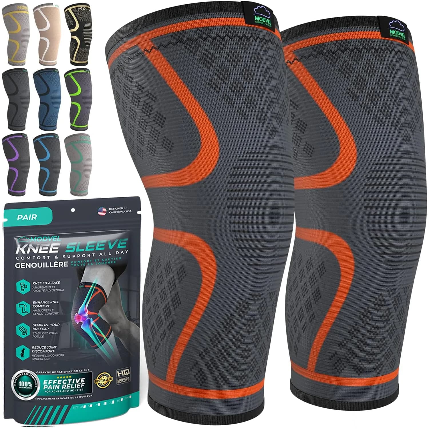 Modvel Compression Knee Brace 2-Pack | FDA Approved, Doctor Recommended, Adjustable Fit - main product image