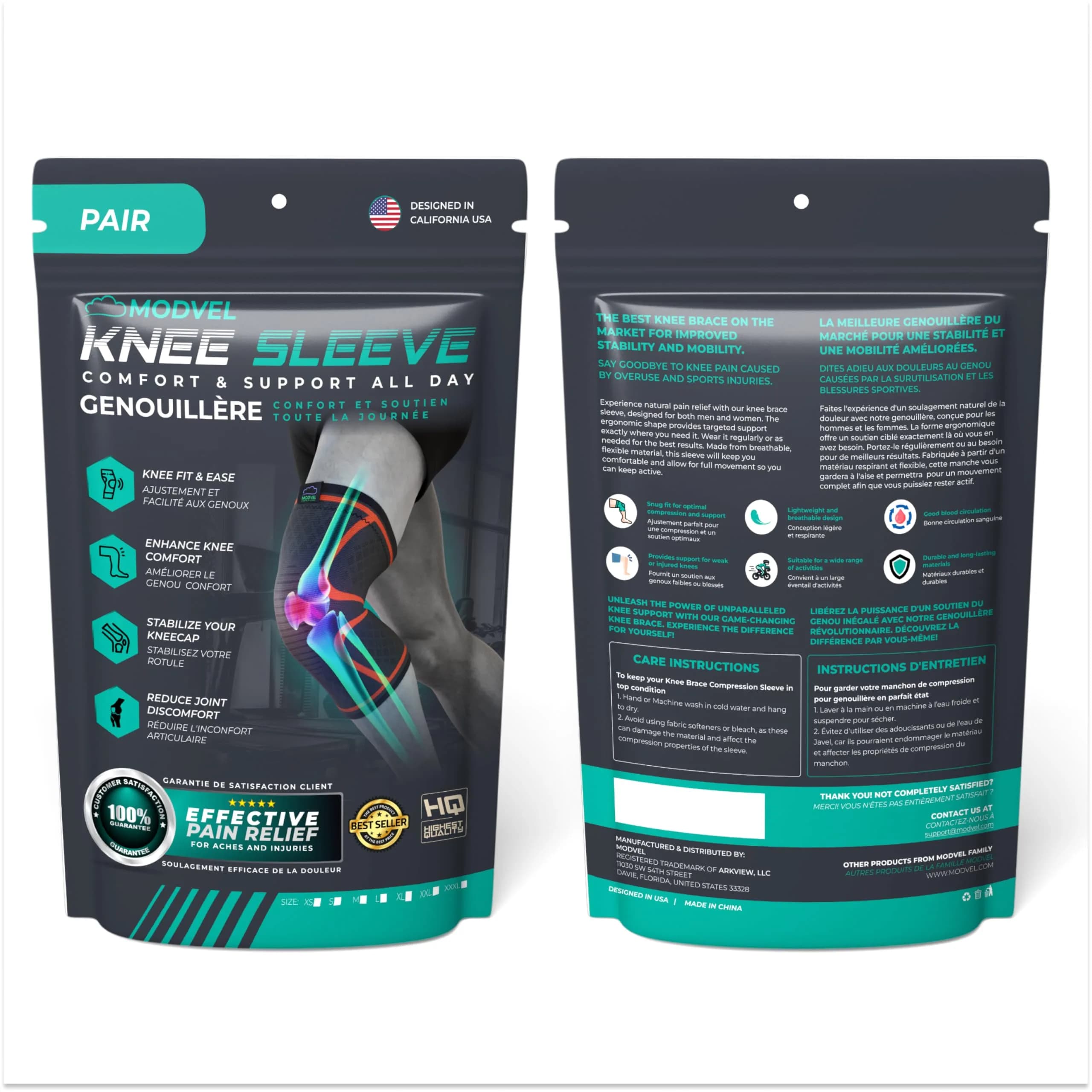 Modvel Compression Knee Brace 2-Pack | FDA Approved, Doctor Recommended, Adjustable Fit - view 7
