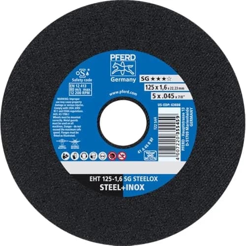 PFERD SG STEELOX Cut-Off Wheel - Type 1, 6" Diameter, 0.045" Thick, 7/8" Arbor, Aluminum Oxide, 10200 RPM | High-Performance Metal Cutter thumbnail 1