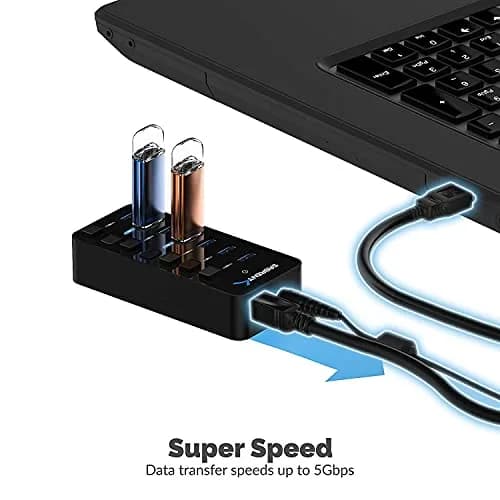 Sabrent 7-Port Powered USB 3.0 Hub 10.7cm (4.2in) | High-Speed Data Transfer & Individual Port Control thumbnail 4