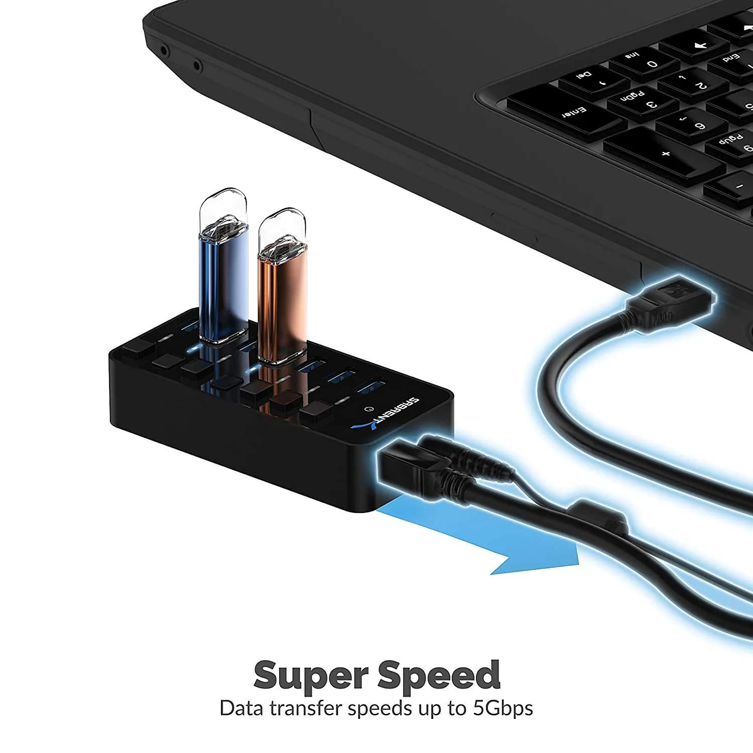 Sabrent 7-Port Powered USB 3.0 Hub 10.7cm (4.2in) | High-Speed Data Transfer & Individual Port Control - view 4