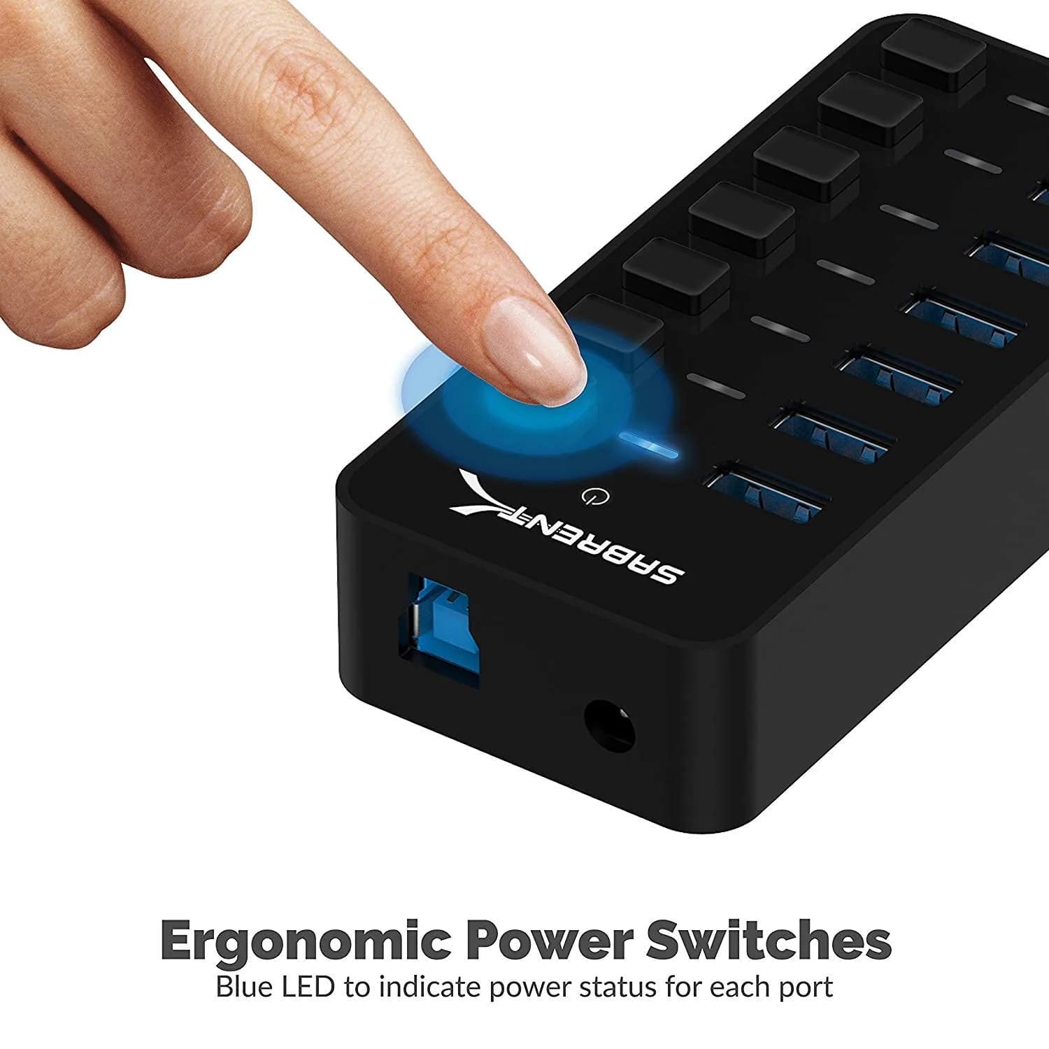 Sabrent 7-Port Powered USB 3.0 Hub 10.7cm (4.2in) | High-Speed Data Transfer & Individual Port Control - view 5