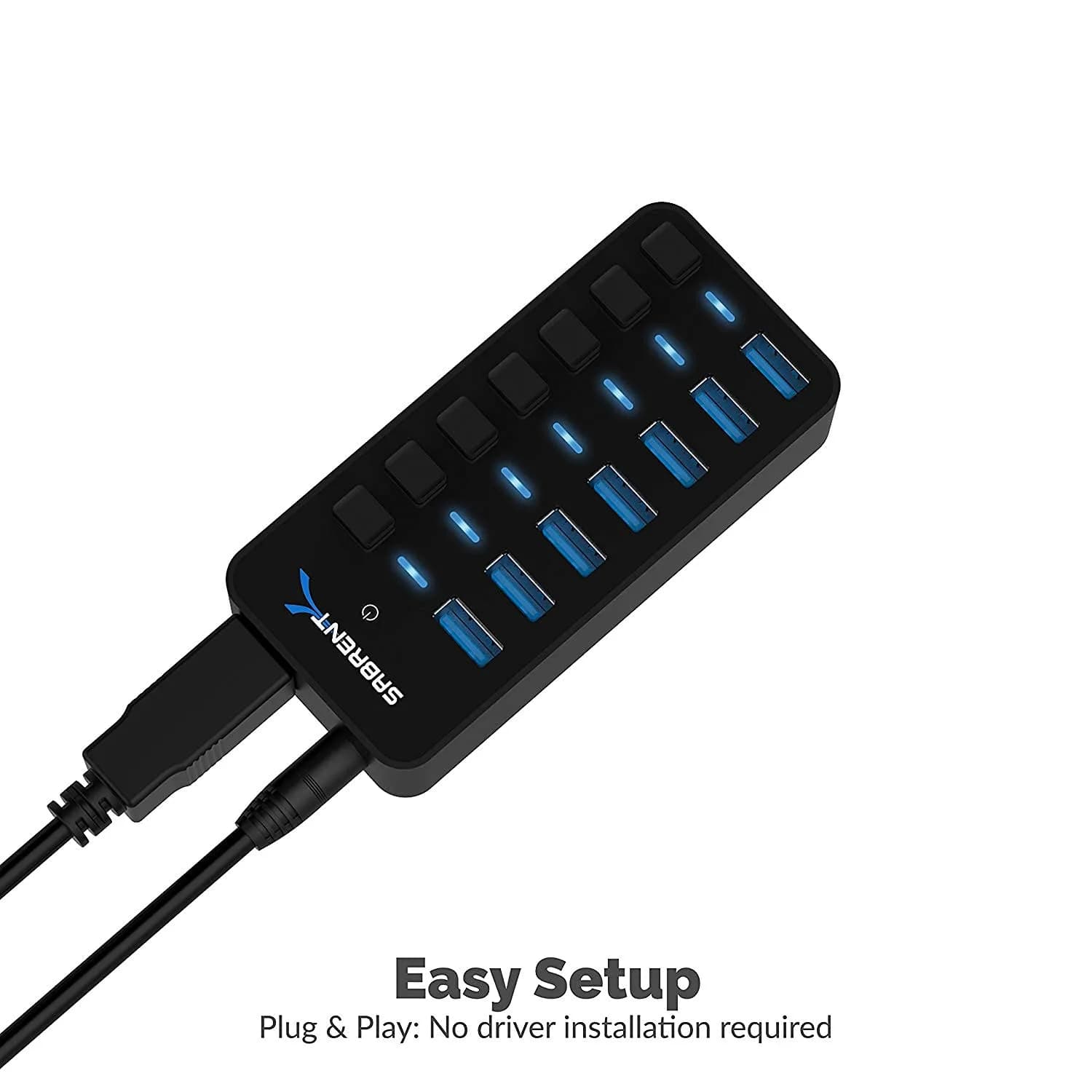 Sabrent 7-Port Powered USB 3.0 Hub 10.7cm (4.2in) | High-Speed Data Transfer & Individual Port Control - view 3