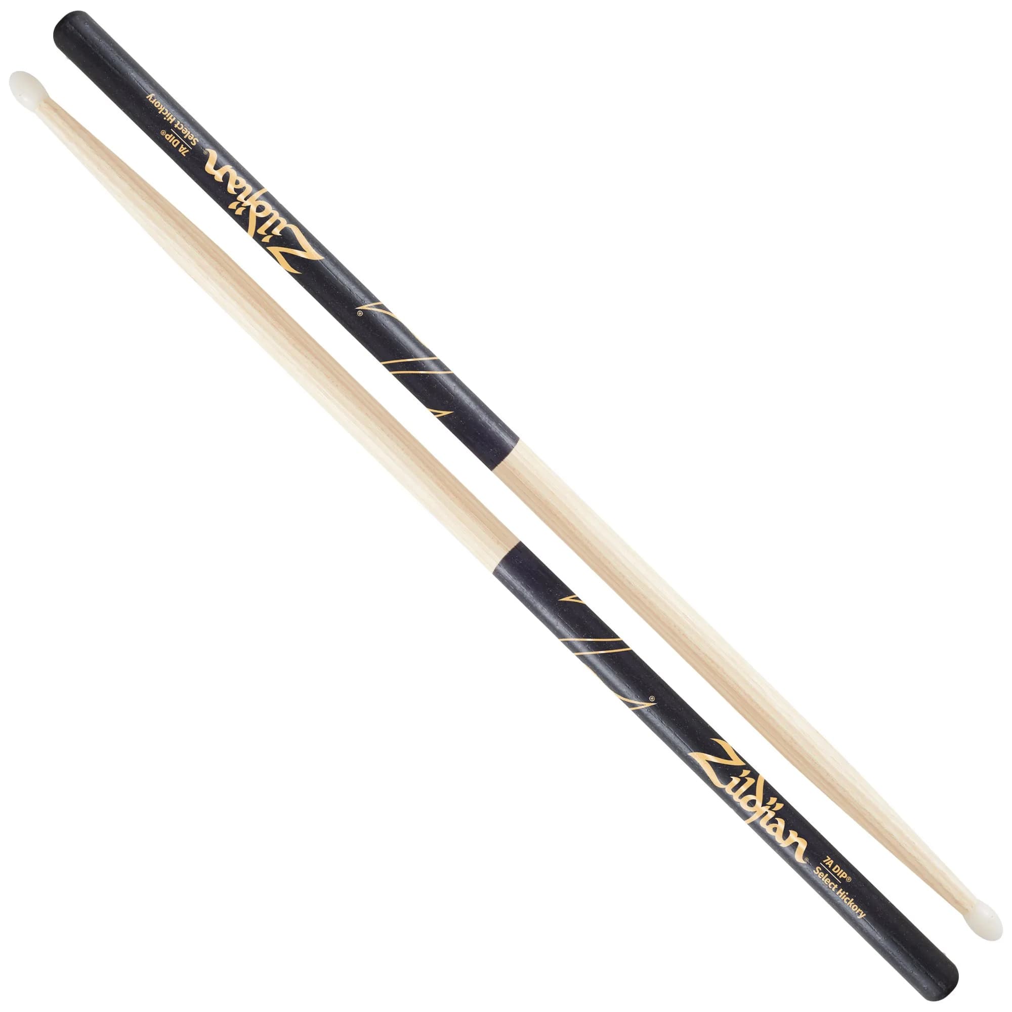 Zildjian 7A Nylon Tip Drumsticks | Light, Versatile, Tacky DIP Grip — Black Dip