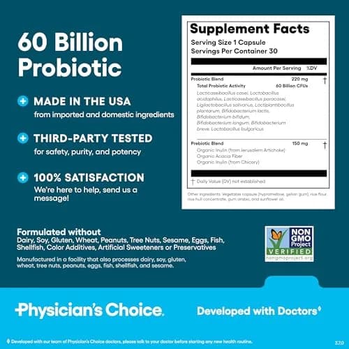 Physician's CHOICE Probiotics 60 Billion CFU, 30 Capsules | 10 Strains + Organic Prebiotics for Gut Health thumbnail 7