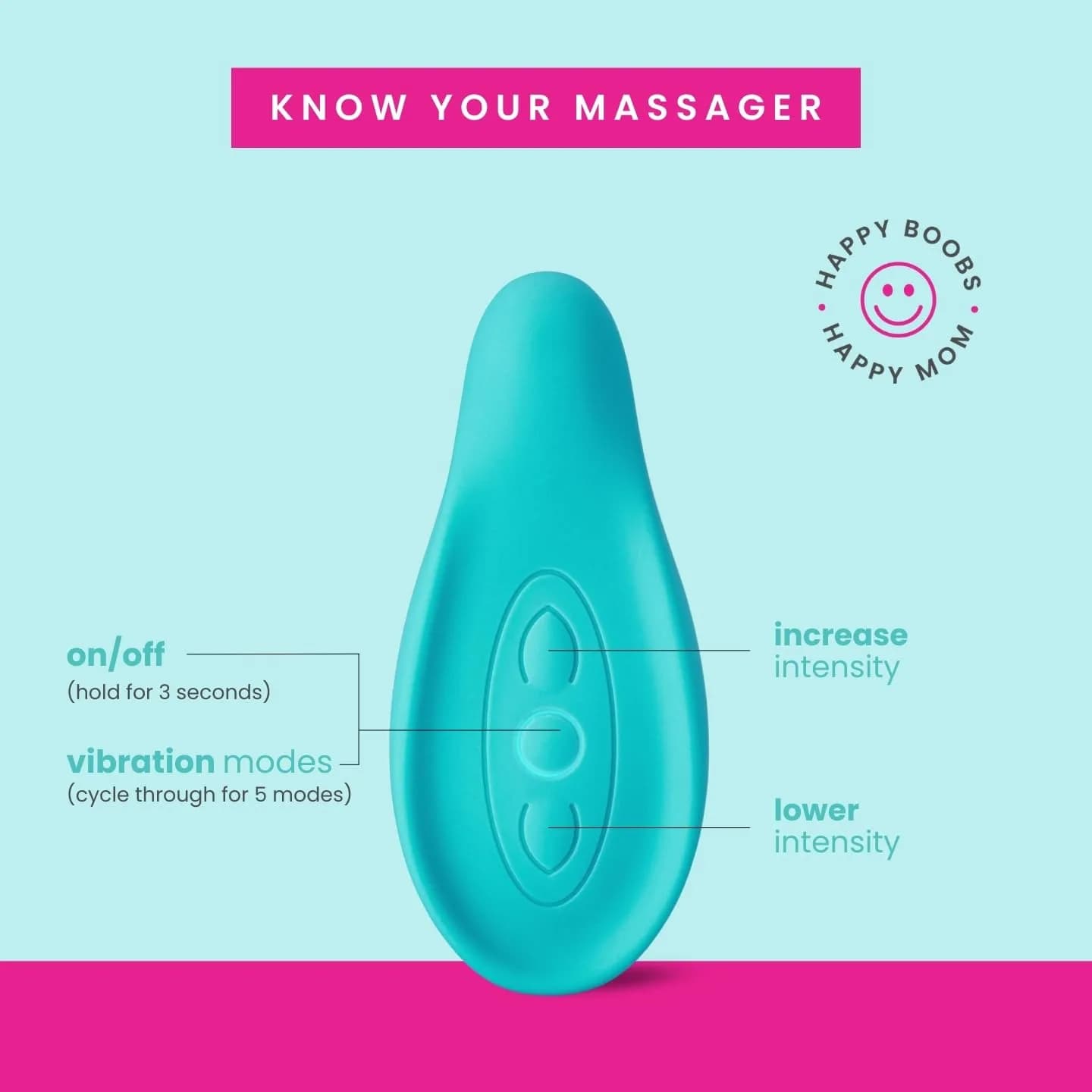LaVie Lactation Massager Teal | 3 Vibration Modes, Medical-Grade Silicone, Rechargeable Battery - view 6