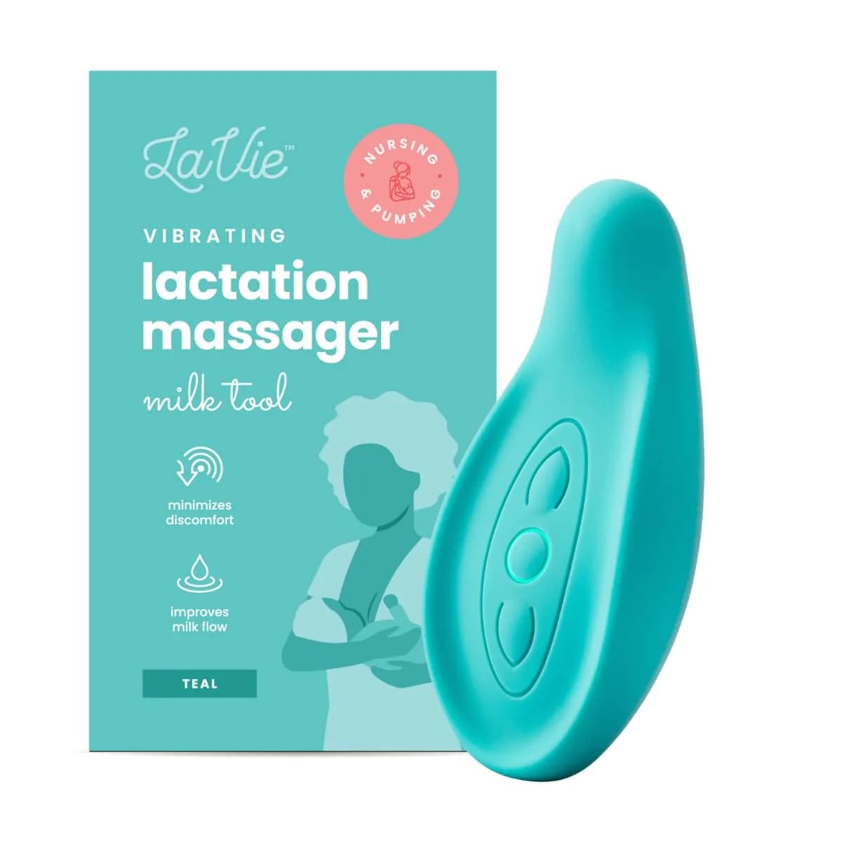 LaVie Lactation Massager Teal | 3 Vibration Modes, Medical-Grade Silicone, Rechargeable Battery