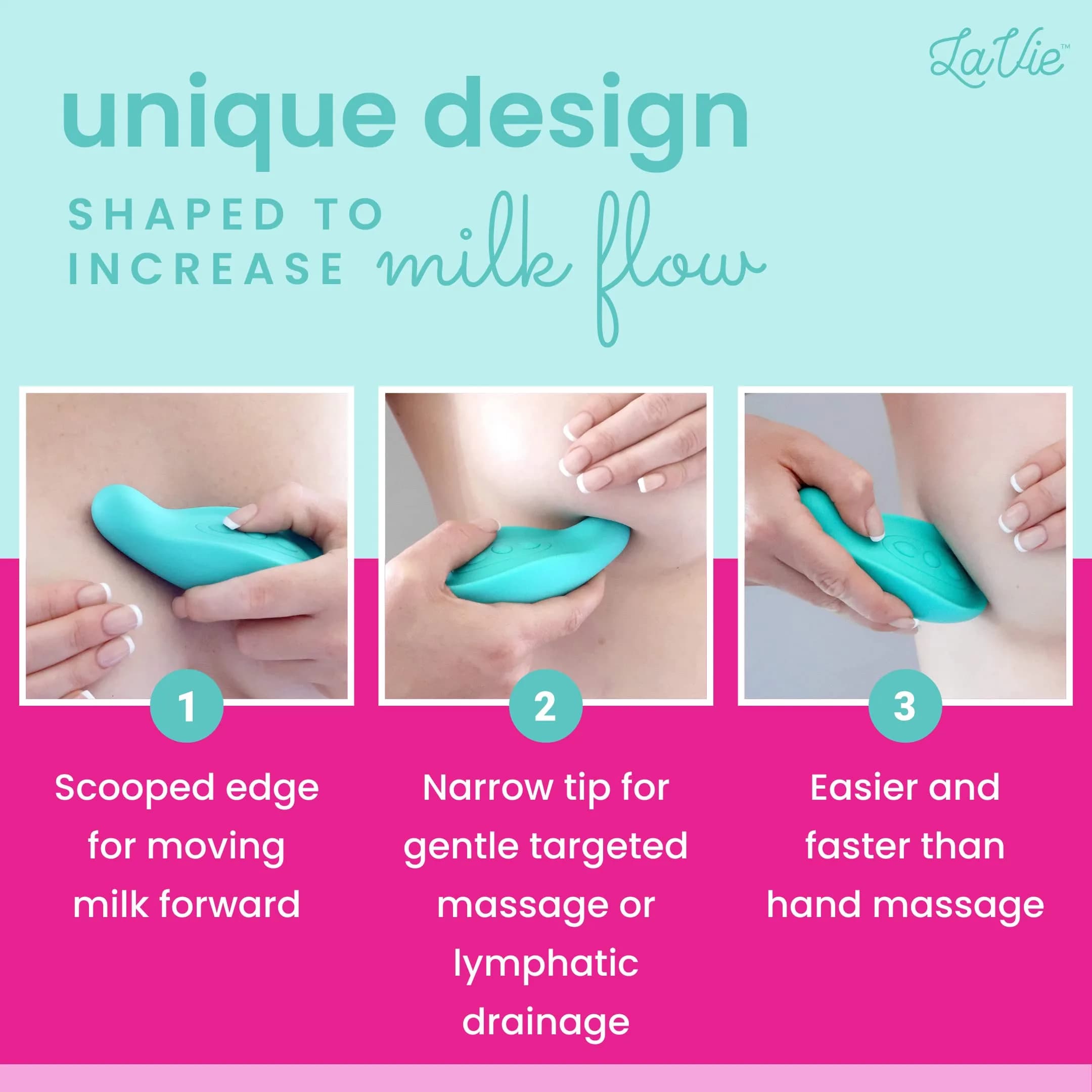 LaVie Lactation Massager Teal | 3 Vibration Modes, Medical-Grade Silicone, Rechargeable Battery - view 7