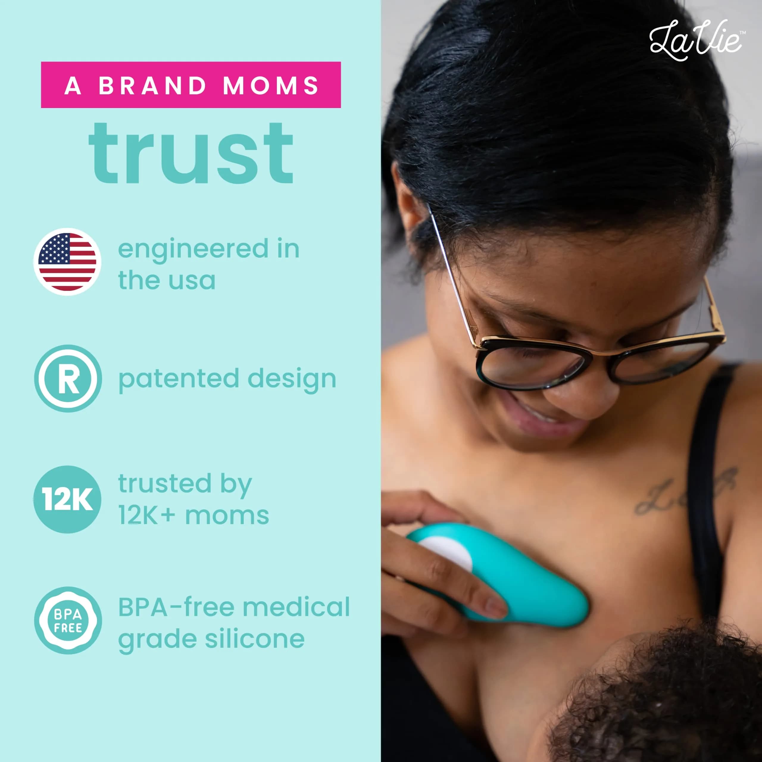 LaVie Lactation Massager Teal | 3 Vibration Modes, Medical-Grade Silicone, Rechargeable Battery - view 9