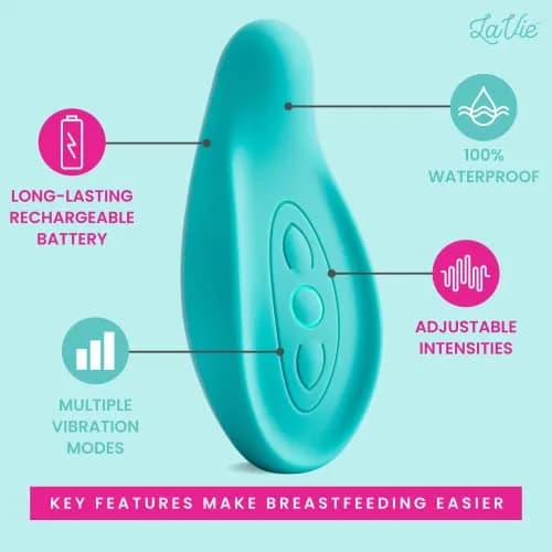 LaVie Lactation Massager Teal | 3 Vibration Modes, Medical-Grade Silicone, Rechargeable Battery thumbnail 3