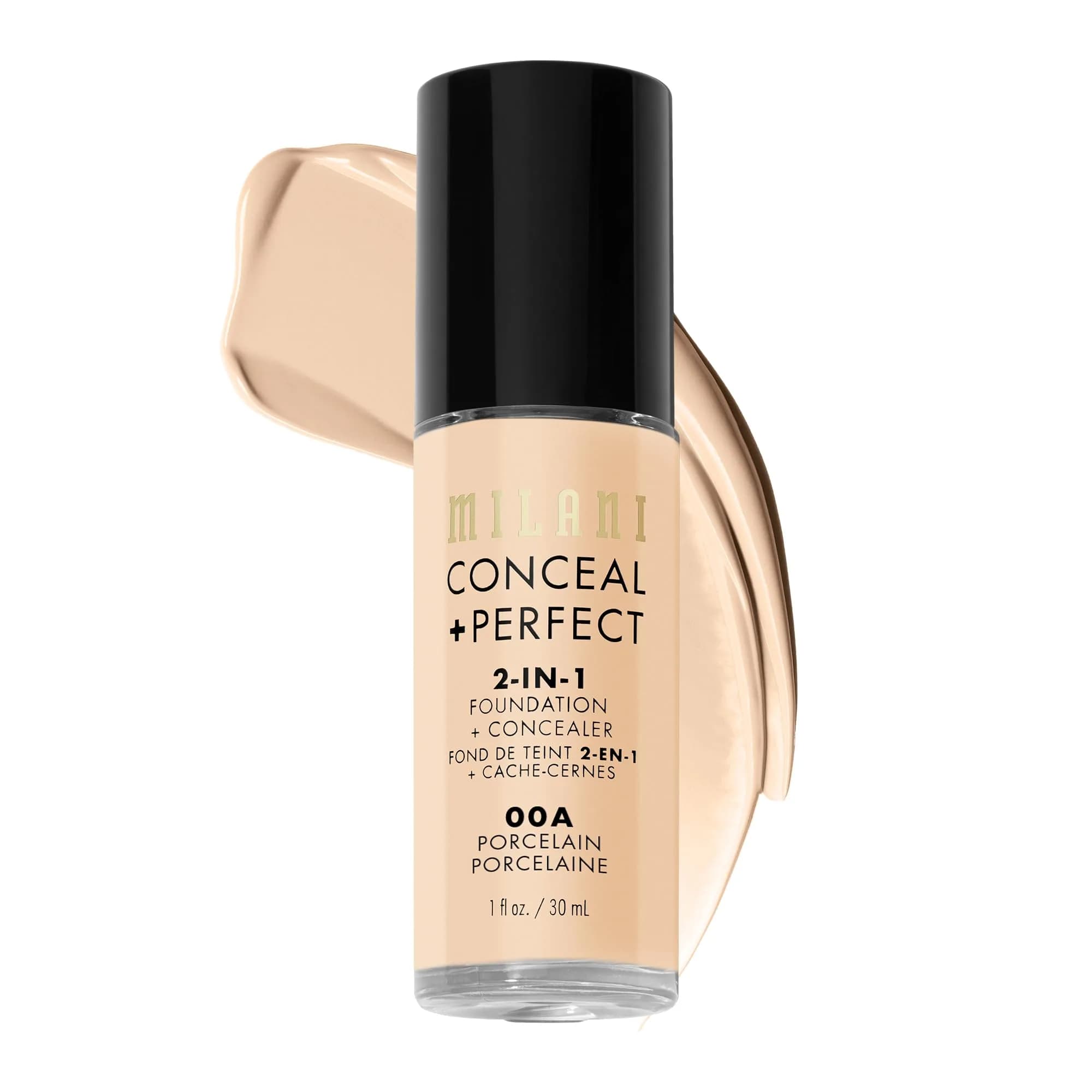 Milani Conceal + Perfect 2-in-1 Foundation + Concealer 00A-Porcelain | Full Coverage, Natural Finish — 00A-Porcelain