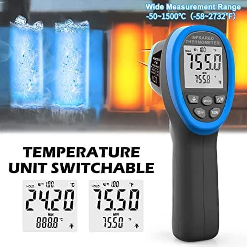 BTMETER BT-1500 High Temp Infrared Thermometer Gun -58°F to 2732°F | Non-Contact Laser Temp thumbnail 5