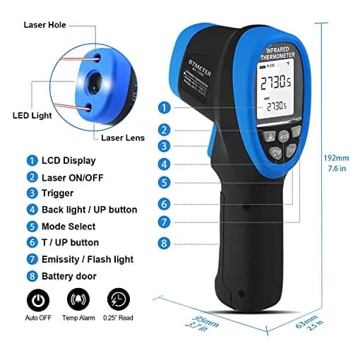 BTMETER BT-1500 High Temp Infrared Thermometer Gun -58°F to 2732°F | Non-Contact Laser Temp thumbnail 6