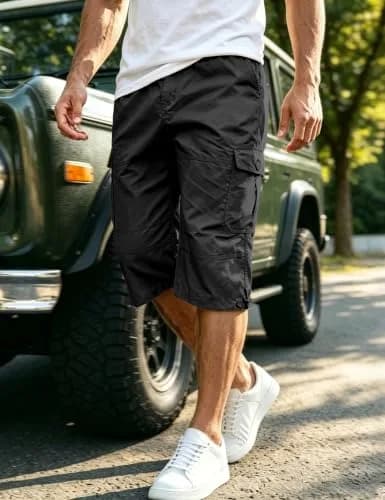 EKLENTSON Cargo Shorts Men Casual Cotton 34 | Classic Fit, Multi-Pocket, Below Knee (70-120 chars) thumbnail 2
