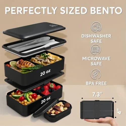 Umami Bento Box Adult All-In-1 Meal Holder 1200ml (40 oz) | Leakproof Lunch Container with Utensils & Sauce Jar thumbnail 5