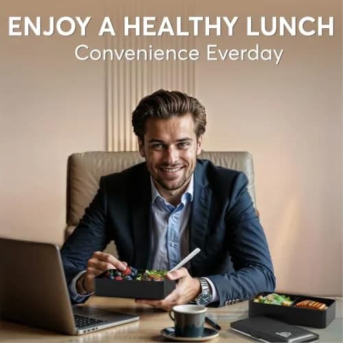 Umami Bento Box Adult All-In-1 Meal Holder 1200ml (40 oz) | Leakproof Lunch Container with Utensils & Sauce Jar thumbnail 6