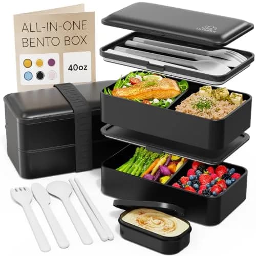 Umami Bento Box Adult All-In-1 Meal Holder 1200ml (40 oz) | Leakproof Lunch Container with Utensils & Sauce Jar thumbnail 1