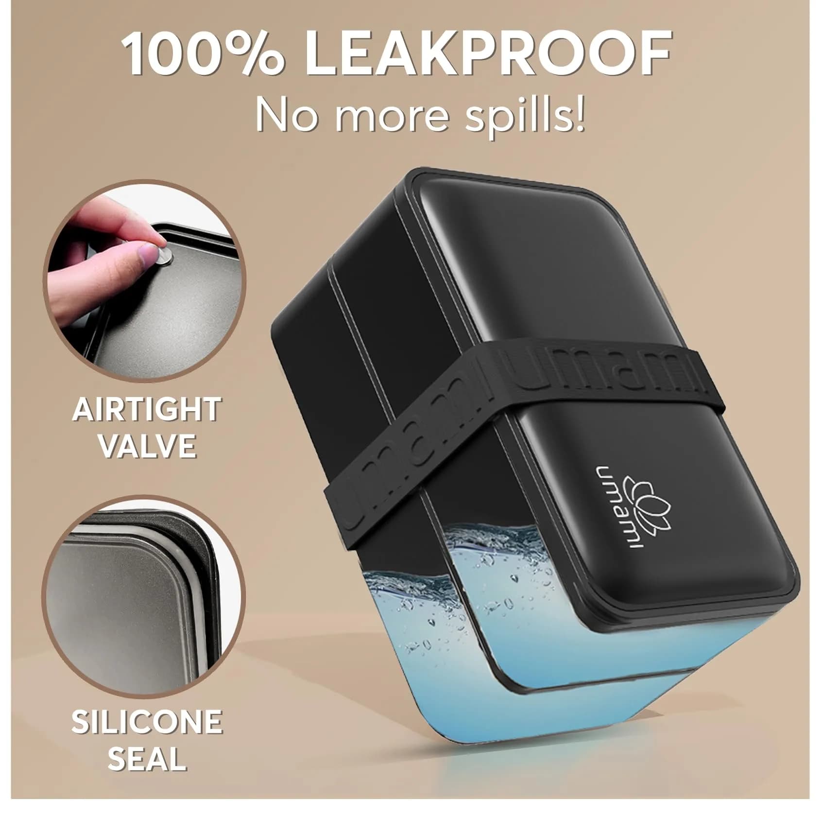 Umami Bento Box Adult All-In-1 Meal Holder 1200ml (40 oz) | Leakproof Lunch Container with Utensils & Sauce Jar - view 4