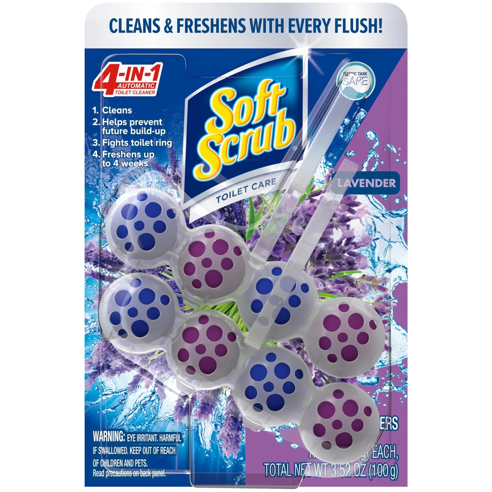 Soft Scrub 4-in-1 Rim Hanger Toilet Bowl Cleaner Lavender 2 Count | Long-Lasting Freshness & Buildup Prevention — Lavender