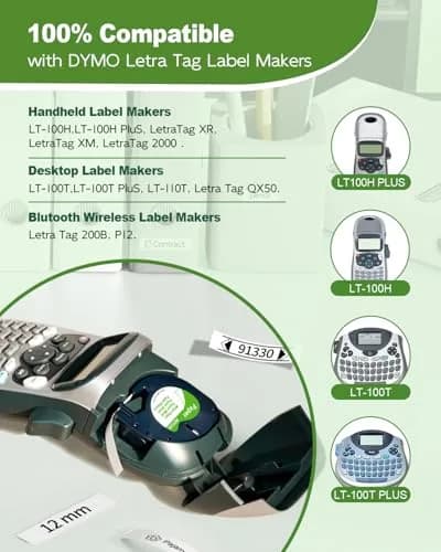 AONOMI White Label Tape 12mm x 4m | Compatible with DYMO LetraTag LT-100H & LT-100T thumbnail 3