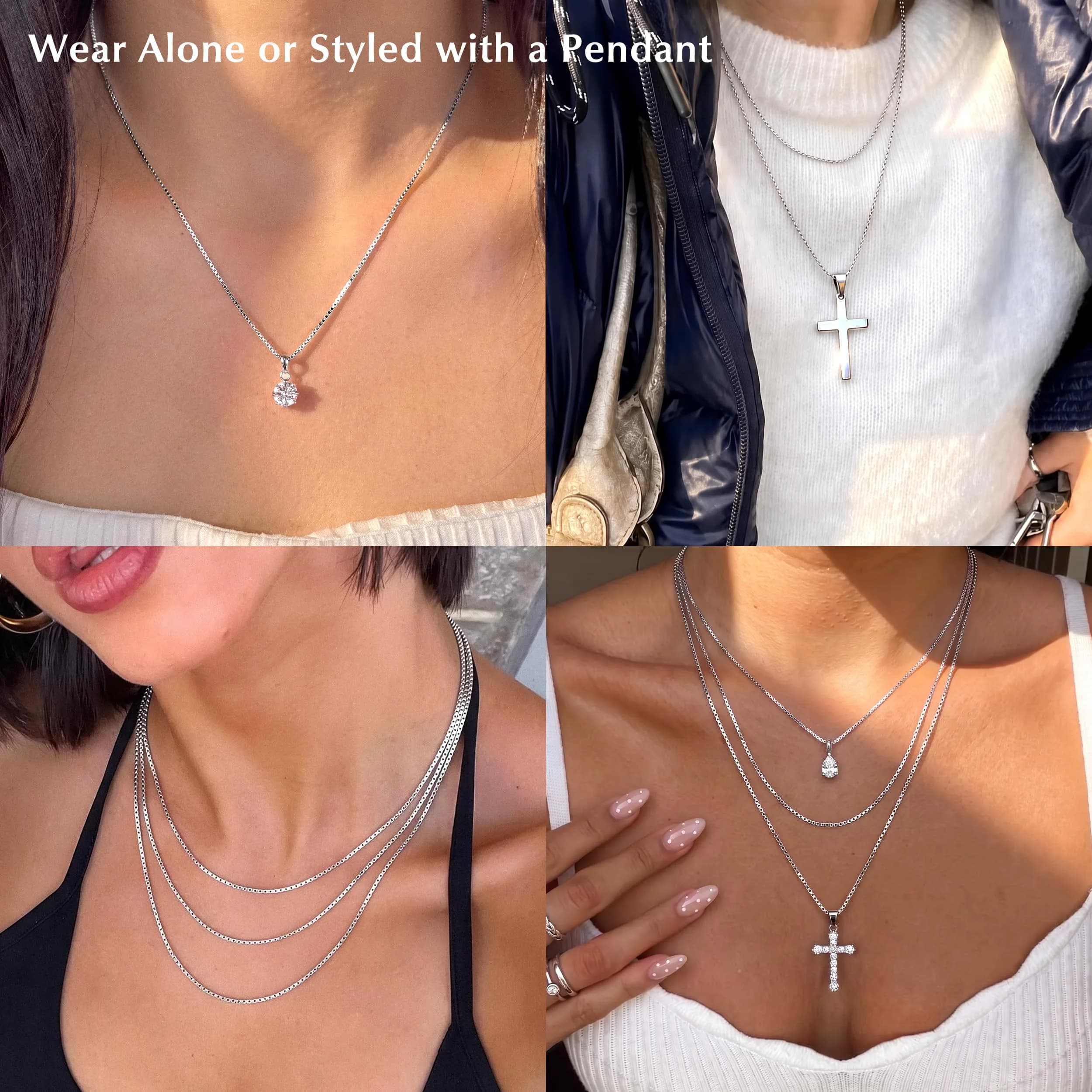 ASHINE Silver Chains Replacement 0.8mm Lobster Clasp 24 Inches | Classic Box Chain for Women & Men thumbnail 2