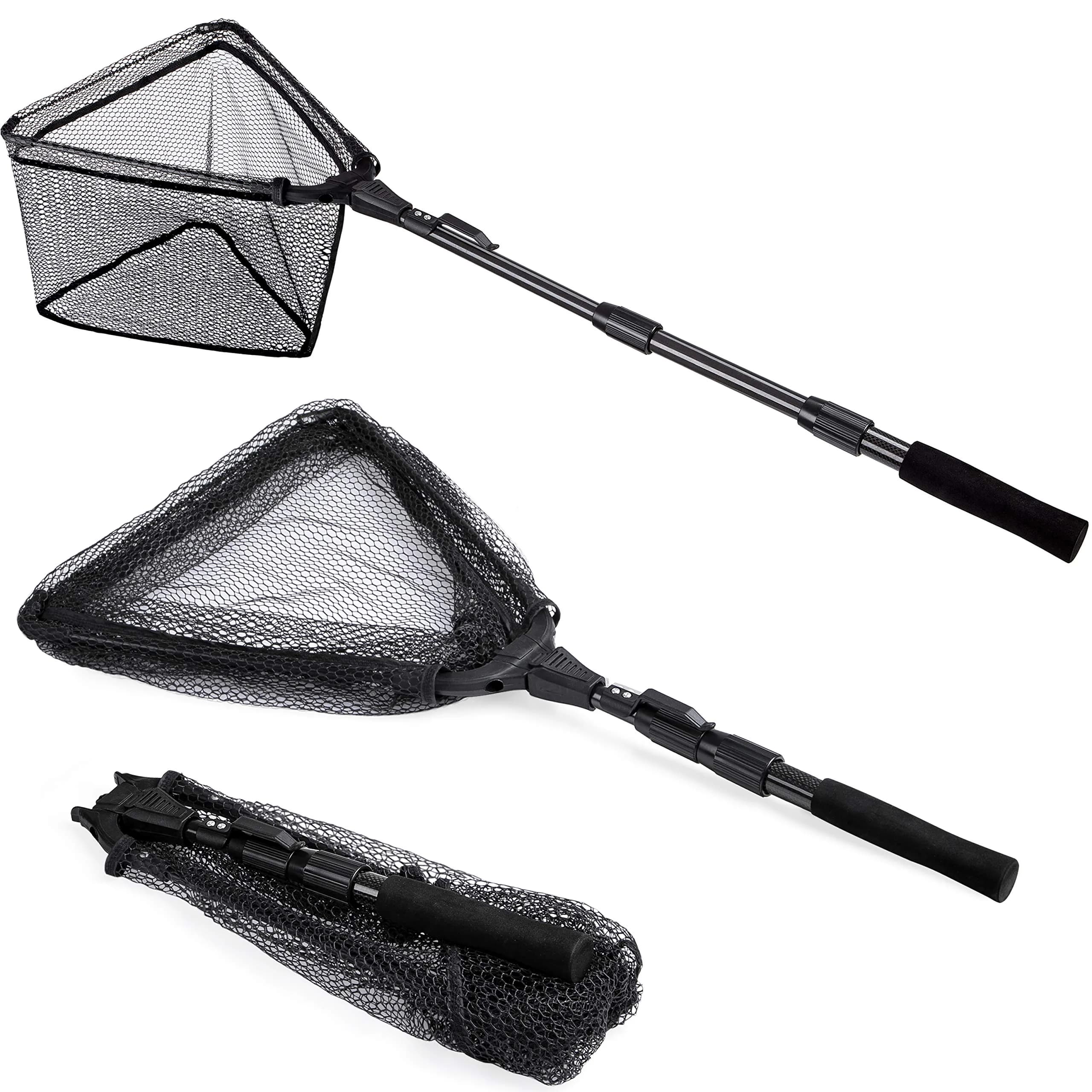 PLUSINNO 20"/52 cm Hoop Size 3 Section Telescopic Fishing Net 59" Extend Length | Catch and Release Net for Bass Trout Salmon — 16.2/41cm Hoop Size (Telescopic Pole)