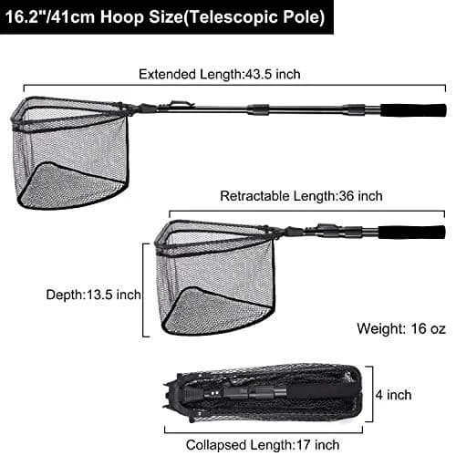 PLUSINNO 1.2m (47" Extendable) Telescopic Fishing Net with EVA Handle | Catch and Release Friendly thumbnail 2
