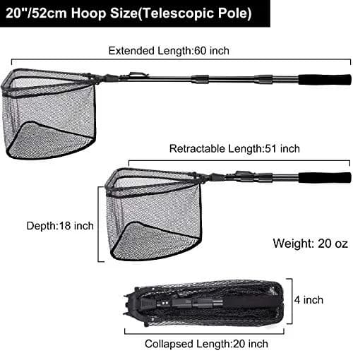 PLUSINNO 20"/52 cm Hoop Size 1.5M Telescopic Fishing Net | Catch and Release Landing Net with Belt Clip thumbnail 2