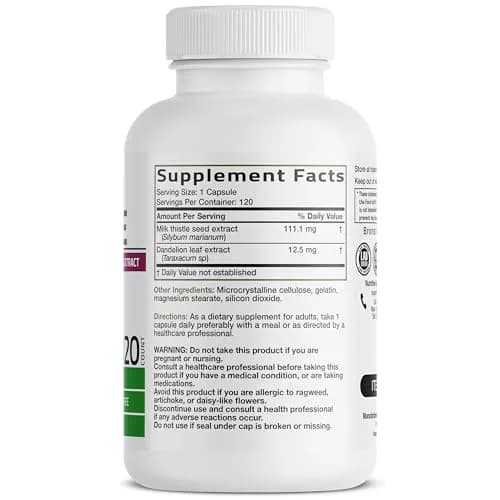 Bronson Milk Thistle Silymarin Marianum & Dandelion Extract, 120 Capsules | Liver Support & Detox thumbnail 2