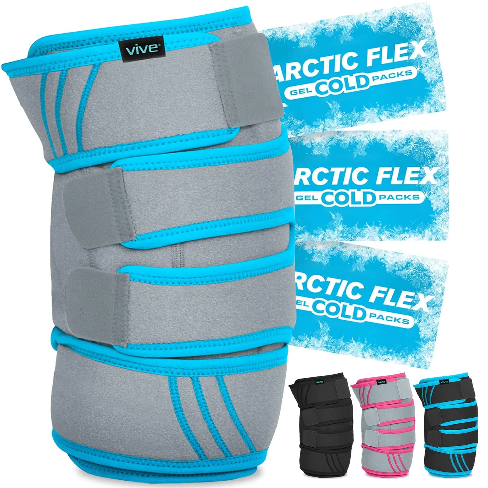 Vive Knee Ice Pack Wrap - Cold/Hot Gel Compression Brace for Pain Relief | Adjustable, Reusable, Latex-Free — Gray