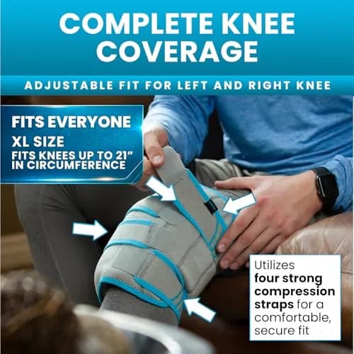 Vive Knee Ice Pack Wrap - Cold/Hot Gel Compression Brace for Pain Relief | Adjustable, Reusable, Latex-Free thumbnail 4