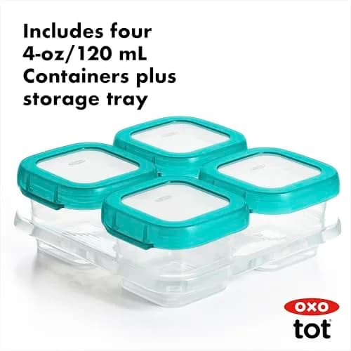 OXO Tot Baby Blocks Freezer Storage Containers Teal 120ml (4 Oz) | Airtight & Leak-Proof for Homemade Baby Food thumbnail 2