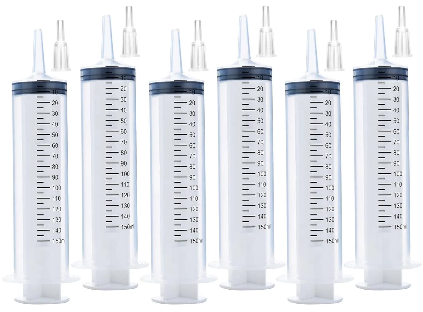 A AKRAF 150ml Large Plastic Syringe with Latex Plunger | Pack of 6 for Labs & Dispensing - main product image