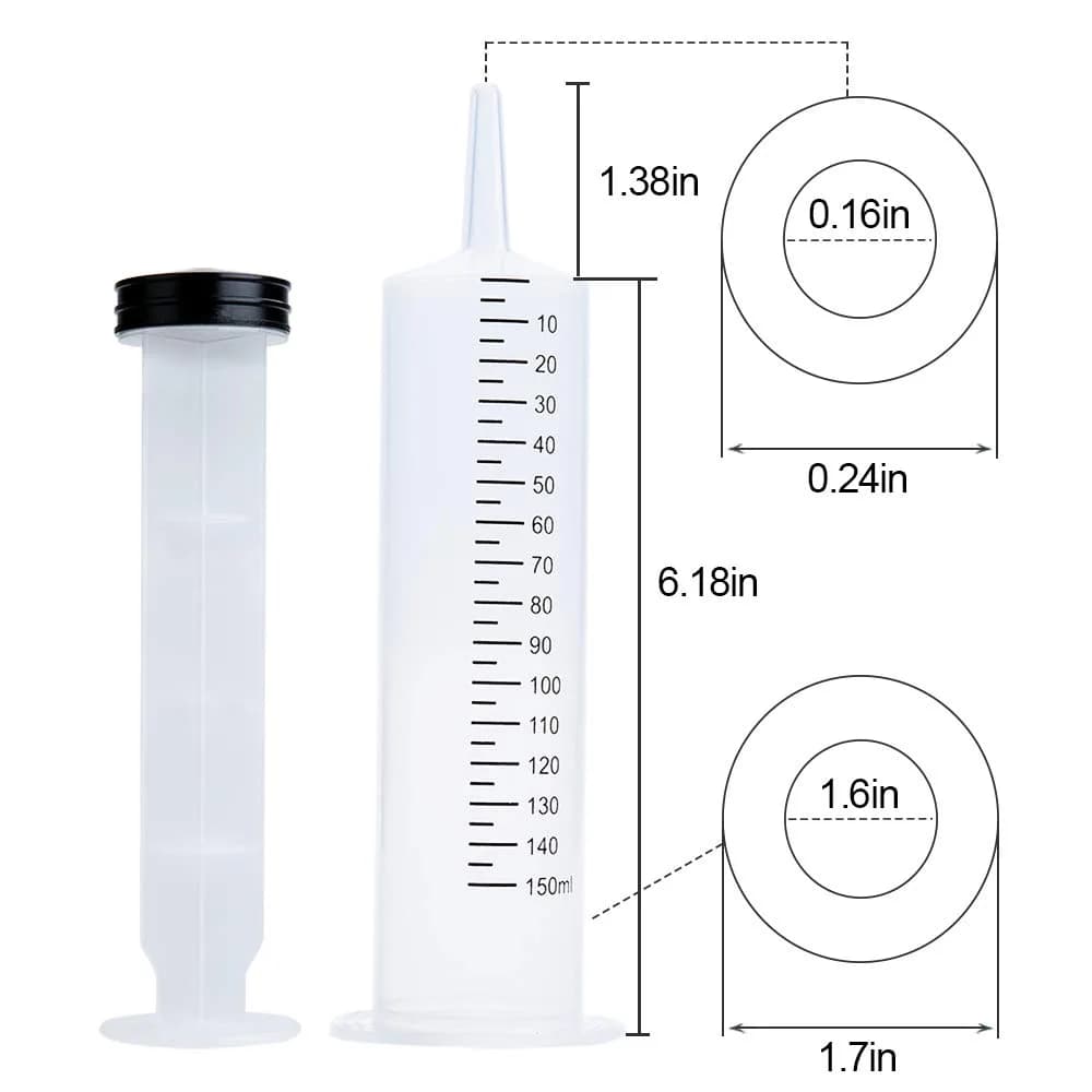 A AKRAF 150ml Large Plastic Syringe with Latex Plunger | Pack of 6 for Labs & Dispensing - view 7