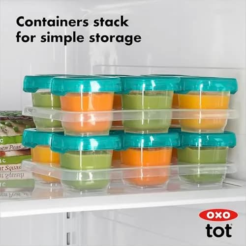OXO Tot Baby Blocks Freezer Storage Containers 2 Oz (60 ml) - Teal | BPA-Free, Airtight, Leak-Proof thumbnail 6