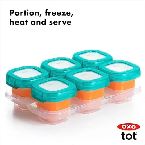 OXO Tot Baby Blocks Freezer Storage Containers 2 Oz (60 ml) - Teal | BPA-Free, Airtight, Leak-Proof thumbnail 3