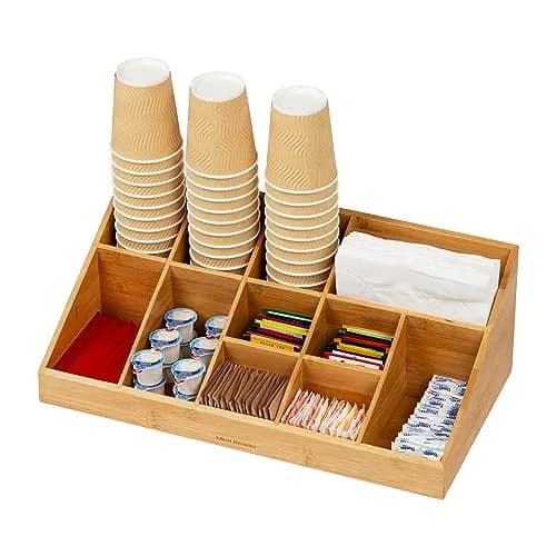 Mind Reader 11-Compartment Condiment Station | 45.72cm (18") Brown Bamboo Coffee Bar Organizer thumbnail 5