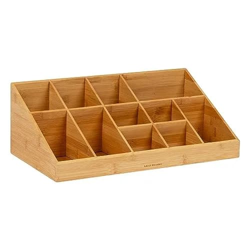 Mind Reader 11-Compartment Condiment Station | 45.72cm (18") Brown Bamboo Coffee Bar Organizer thumbnail 7